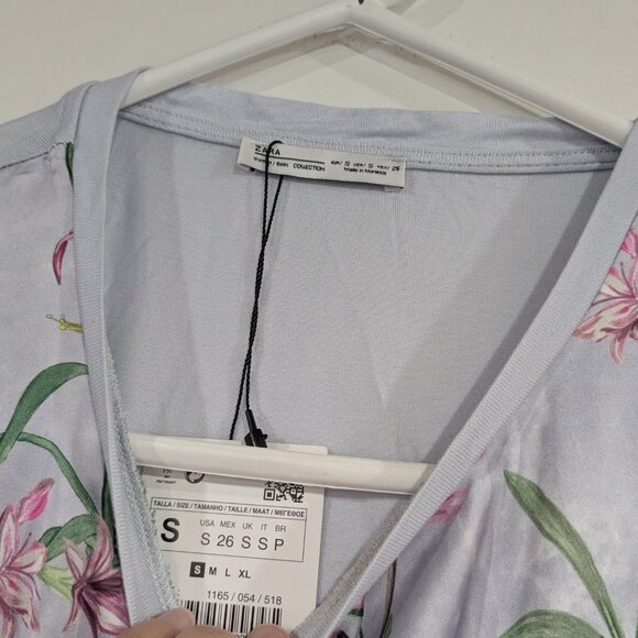 BNWT Zara Patchwork Silky Blouse Blue Pink Size Small - Picture 3 of 7